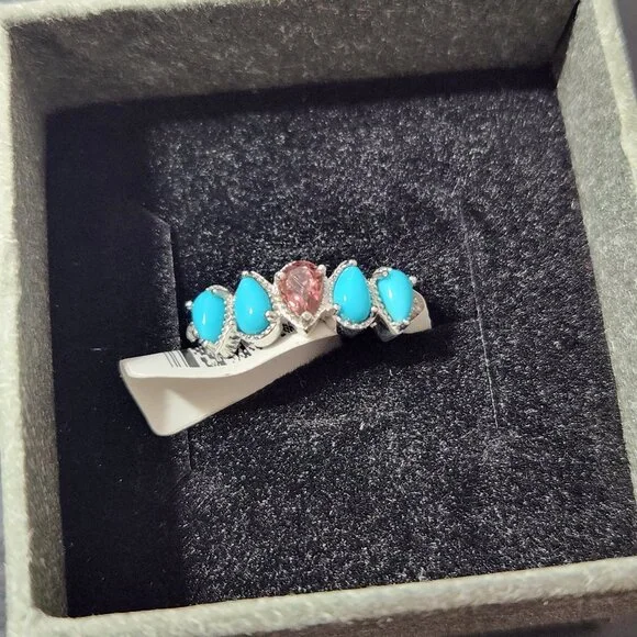 NWT 925 Sleeping Beauty Turquoise & Garnet Ring Size 7 - Picture 12 of 12
